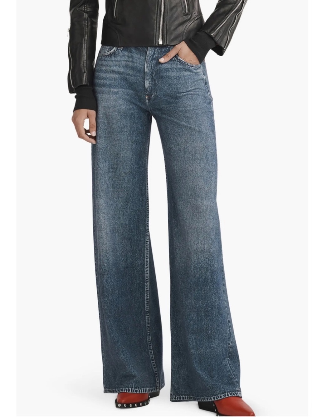 rag & bone rb Miramar Sofie High Rise Wide Leg Cotton Terry Sweatpants Jeans 30